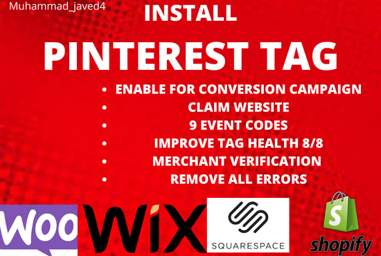 I will Install or fix Pinterest tag or pixel for conversion, claim website