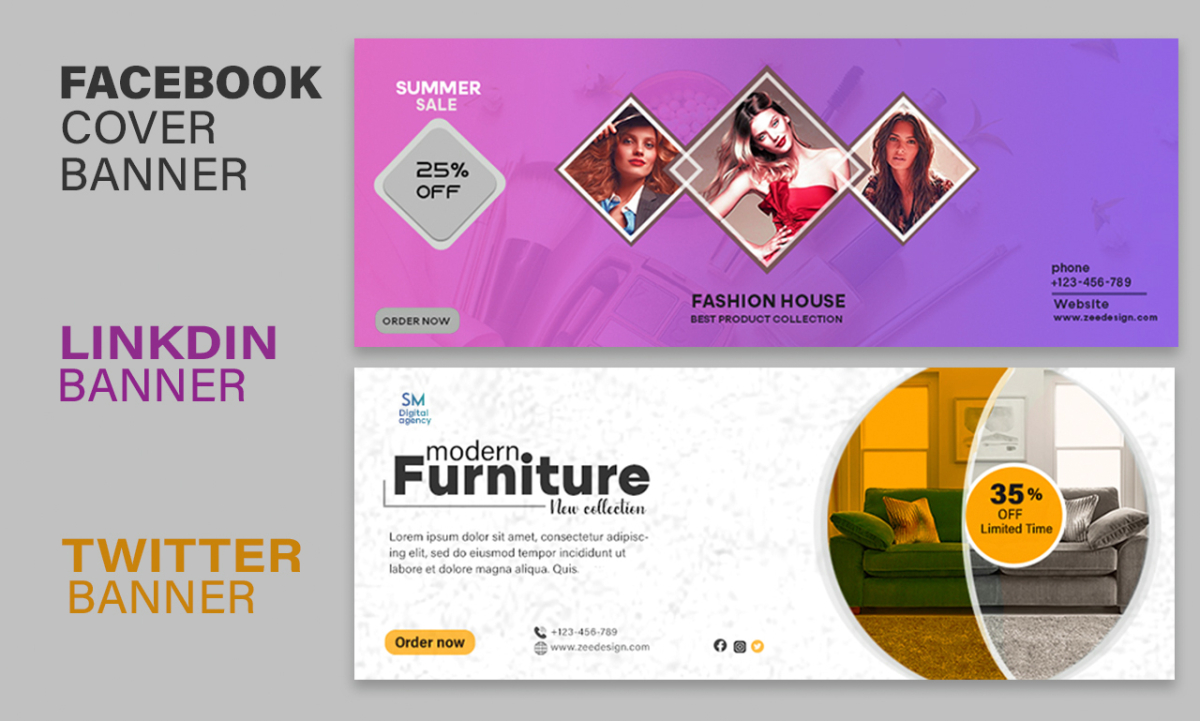 you will get an professional  Facebook cover ,LinkedIn banner, twitter header