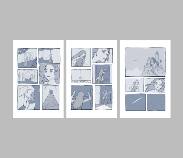 I will create 4 artistic storyboard frames