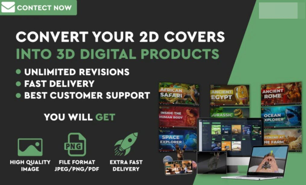 I will convert your 2d covers into 3d digital product bundle mockup