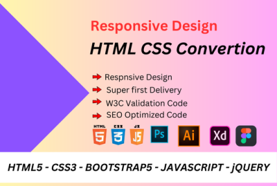 I will convert figma to HTML, xd to HTML, PSD to HTML CSS bootstrap