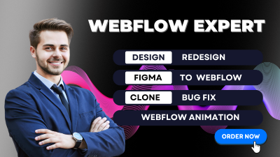 I will build webflow landing page 3d animated webflow website figma to webflow