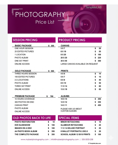 I will design a clean and professional pricing sheet or rate card for your services
