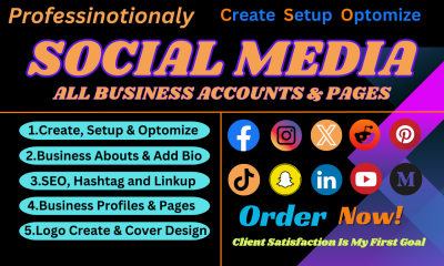 I will social media accounts create setup and optimize for business pages