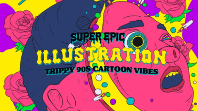I will do an epic illustration psychedelic 90s cartoon artwork