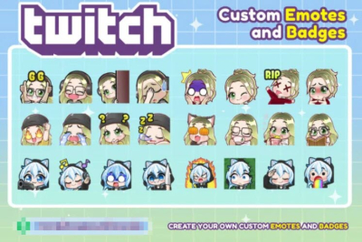 I will create custom twitch emotes and sub badges in chibi style