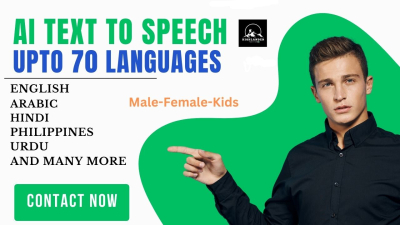 I will convert text to speech from ai upto 70 language