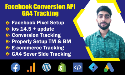 I will setup facebook pixel conversion API integration ga4 ecommerce tracking