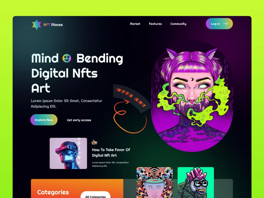 NFT Places: Mind-Bending Digital NFT Art Landing Page Design